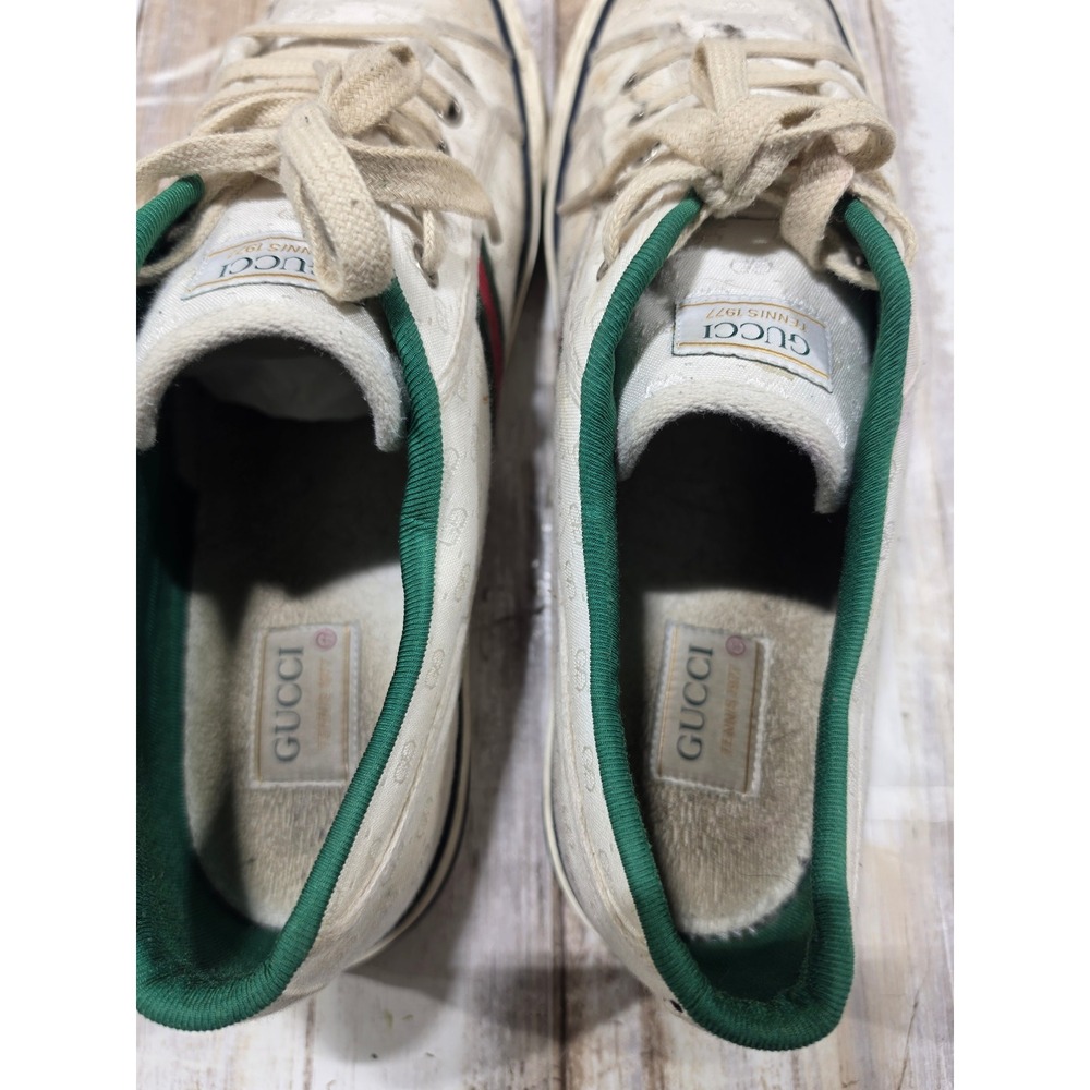 Gucci Tennis 1977 Low Top Sneakers Off White GG Mignon Canvas Web Stripe 11 READ - Picture 9 of 16